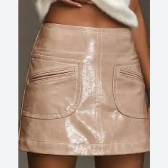 Meave Women’s Faux Leather Mini Skirt in Cognac Anthropologie - Picture 4 of 4